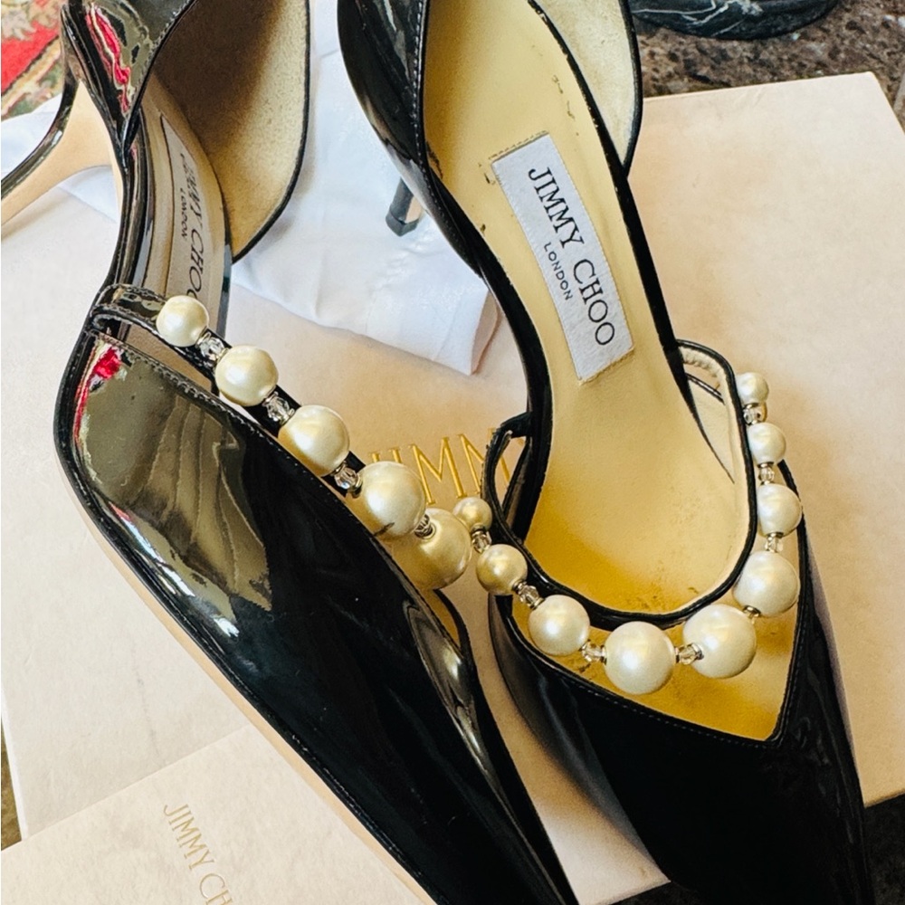 Jimmy Choo Black Heels with Pearl Accents - Picture 6 of 14